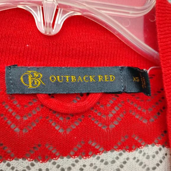 Outback Red Open Knit Cardigan Size XS Red and Beige Striped Short Sleeve - Picture 4 of 7
